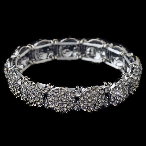 Rhodium Smoke Pave Circle Rhinestone Stretch Bridal Wedding Bracelet 82020