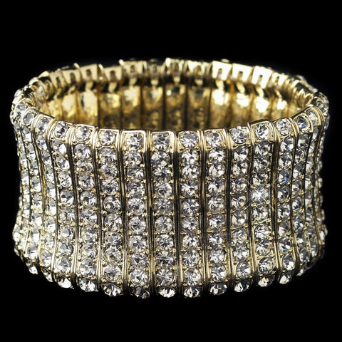 Gold Clear Rhinestone Stretch Bridal Wedding Bracelet 82023