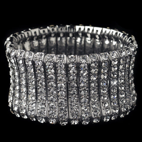 Rhodium Clear Rhinestone Stretch Bridal Wedding Bracelet 82023
