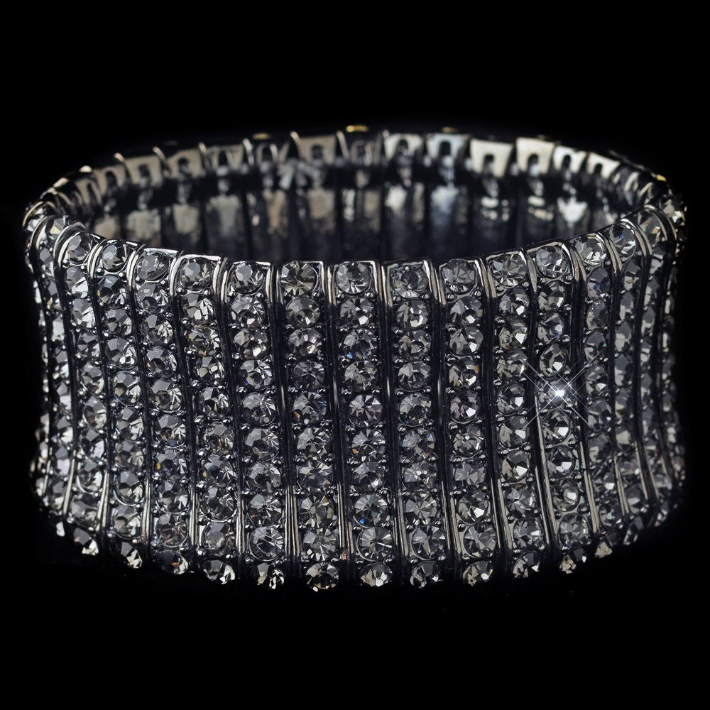 Rhodium Smoke Rhinestone Stretch Bridal Wedding Bracelet 82023