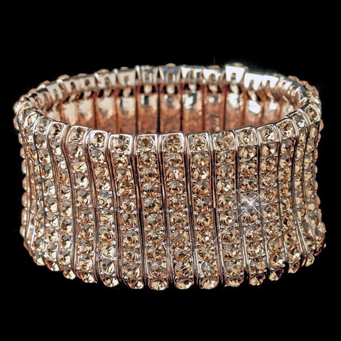 Rose Gold Rhinestone Stretch Bridal Wedding Bracelet 82023
