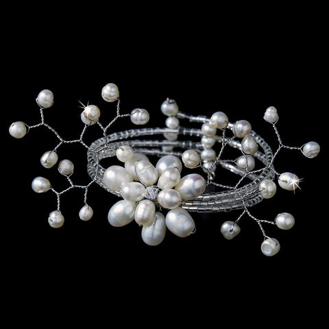 Lovely Swarovski Crystal and Fresh Water Pearl Coil Bridal Wedding Bracelet 8256