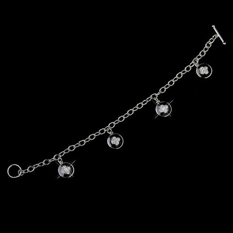 Silver Black & Crystal Clover Charm Bridal Wedding Bracelet 8278