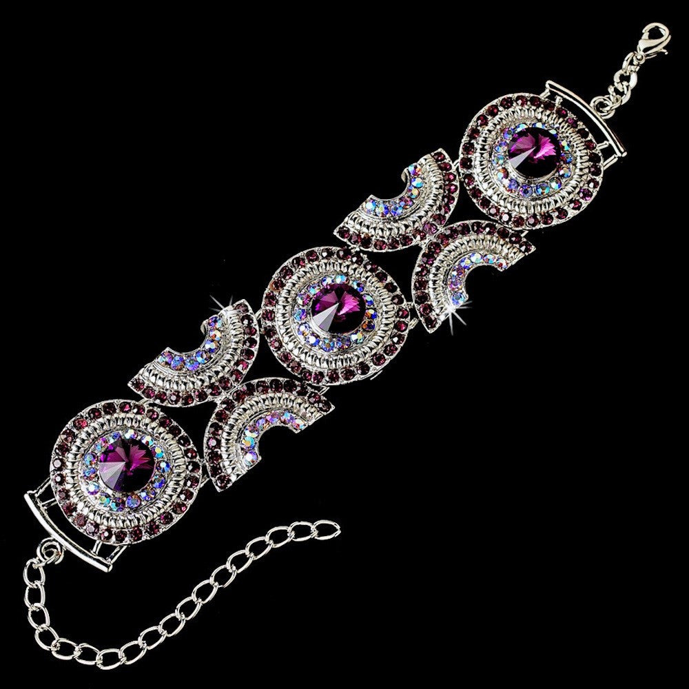 Inspiring Silver Amethyst Rhinestone Bridal Wedding Bracelet 8288