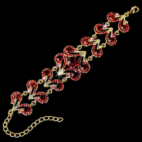 Vintage Gold Ruby Rhinestone Bridal Wedding Bracelet 8289