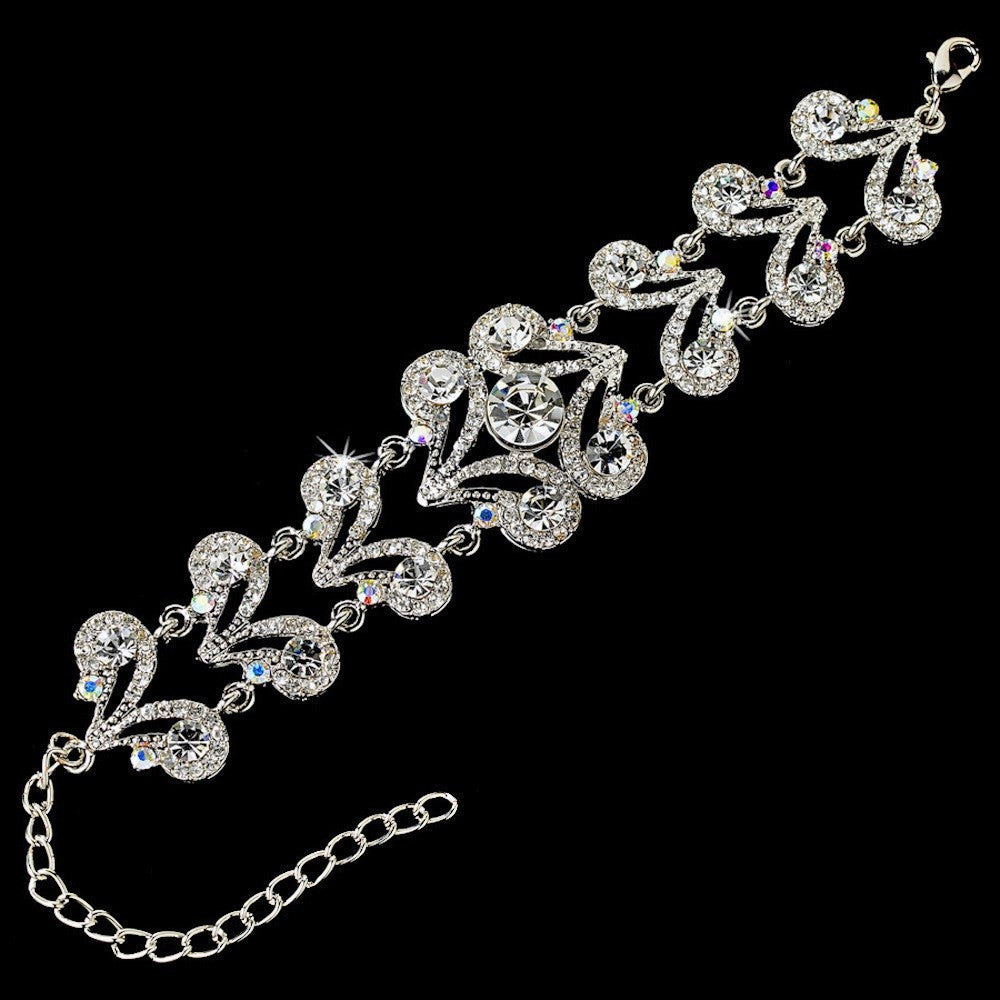 Vintage Silver Clear AB Rhinestone Bridal Wedding Bracelet 8289