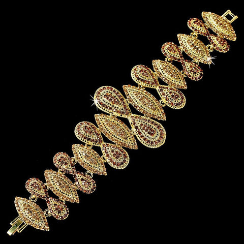 Glamorous Vintage Gold Amber Rhinestone Bridal Wedding Bracelet 8290