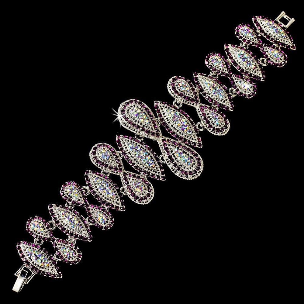 Glamorous Vintage Silver Amethyst Rhinestone Bridal Wedding Bracelet 8290