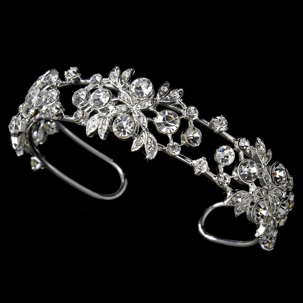 Silver Plated Floral Bridal Wedding Bracelet B 8305