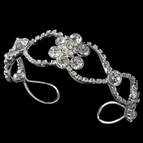 Silver Clear Floral Bridal Wedding Bracelet B 8306