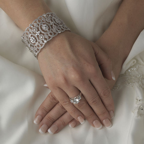 Cubic Zirconia Bridal Wedding Cuff Bridal Wedding Bracelet 8349 Silver