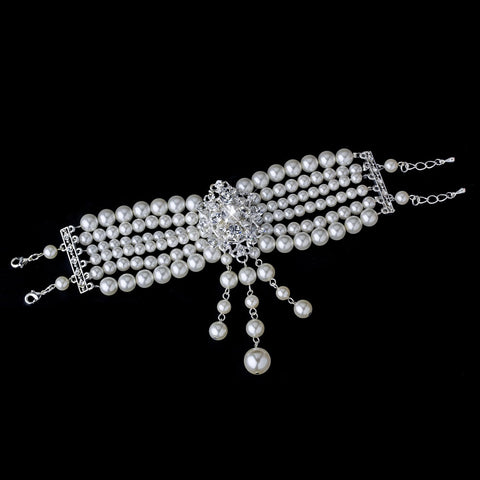 Classic Silver Ivory Pearl Bridal Wedding Bracelet B 8397