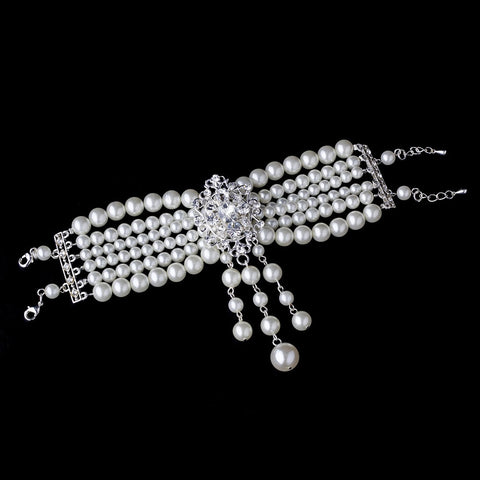 Classic Silver Ivory Pearl Bridal Wedding Bracelet B 8397