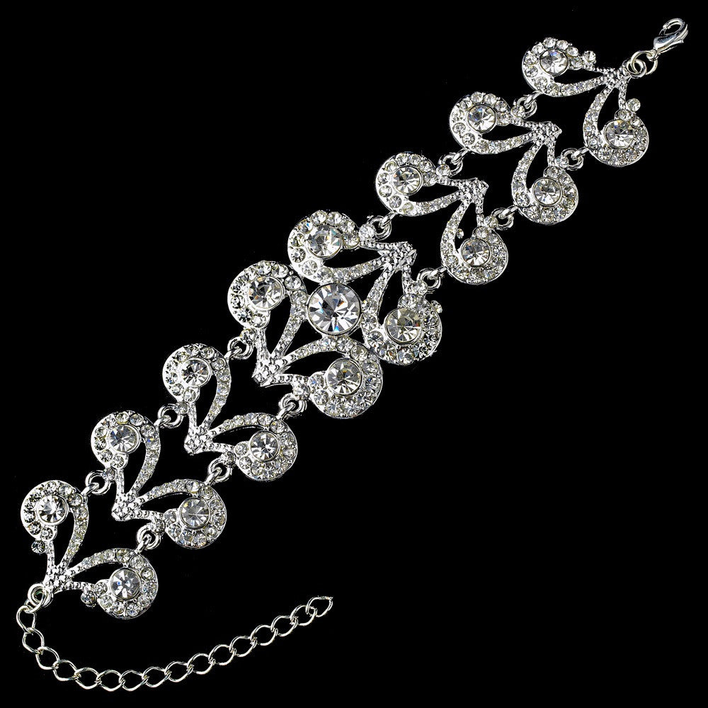 Sensational Silver Clear Rhinestone Bridal Wedding Bracelet 8445