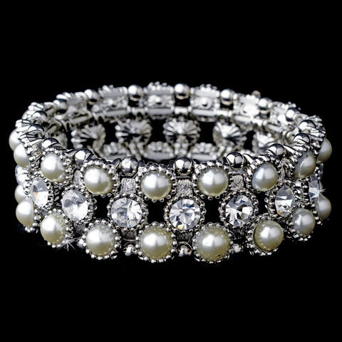 Silver Ivory Clear Bridal Wedding Bracelet 8460