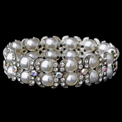 Silver Clear AB Stretch Bridal Wedding Bracelet 8481