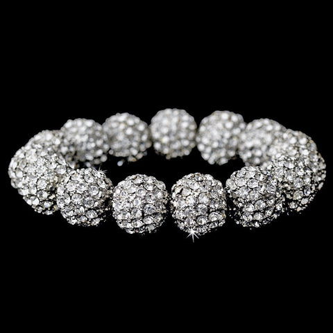 Silver Clear 12mm Pave Ball Stretch Bridal Wedding Bracelet 8482