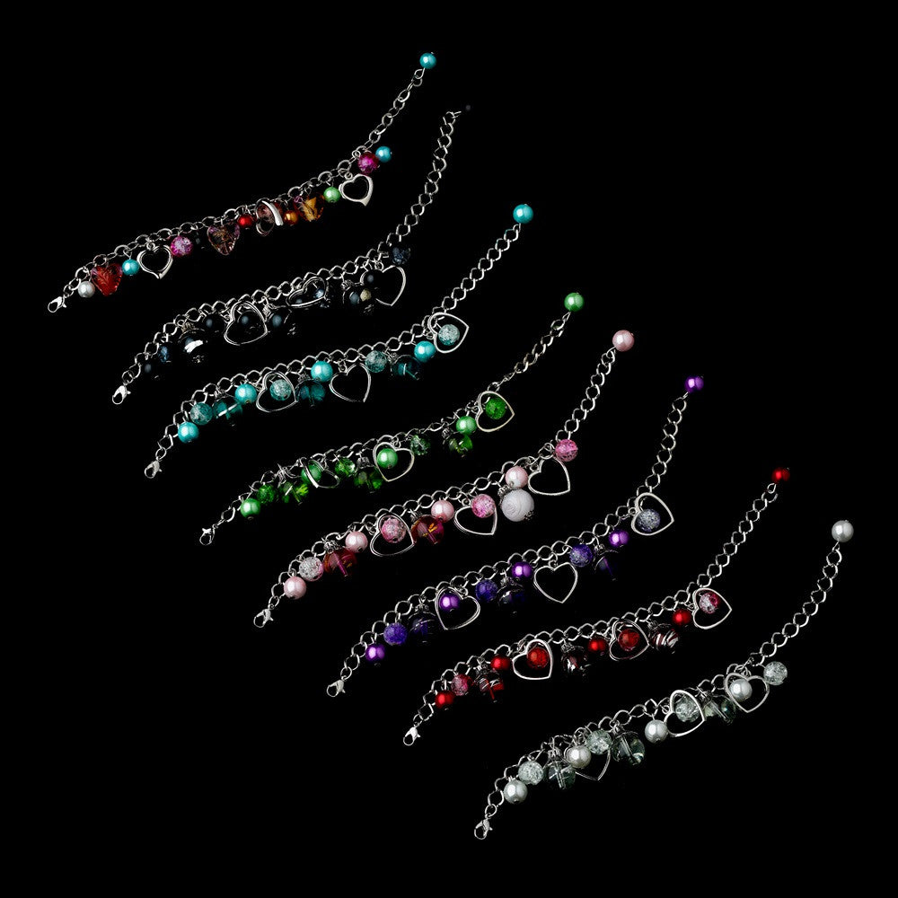 Heart Charm Bridal Wedding Bracelets 8499 (Assorted Colors) Set of 6