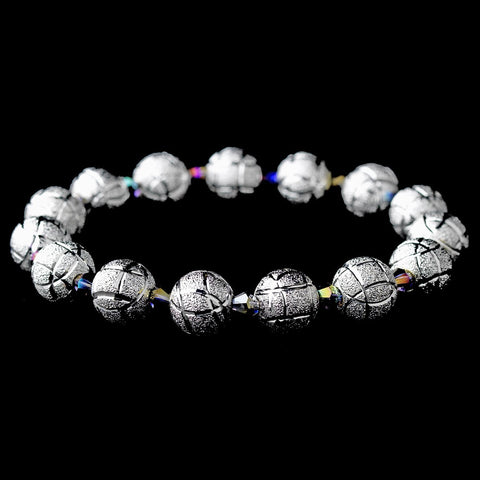 * Silver Spheres and Amethyst AB Aurora Borealis Crystal Bridal Wedding Bracelet 8505