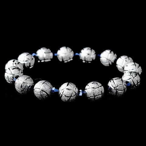 * Silver Spheres and Hematite Crystal Bridal Wedding Bracelet 8505