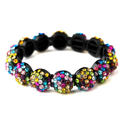 Rainbow Mix Pave Ball Stretch Bracelet Set 8543