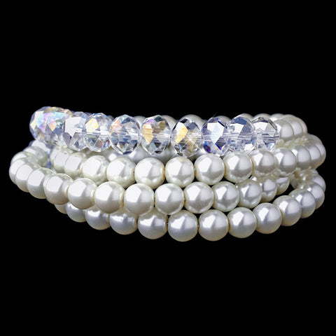 Timeless Ivory Pearl & Austrian Crystal Wrap Bridal Wedding Bracelet 8559