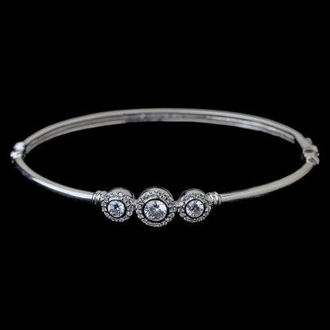 Silver Clear CZ Crystal Bangle Bridal Wedding Bracelet 8566