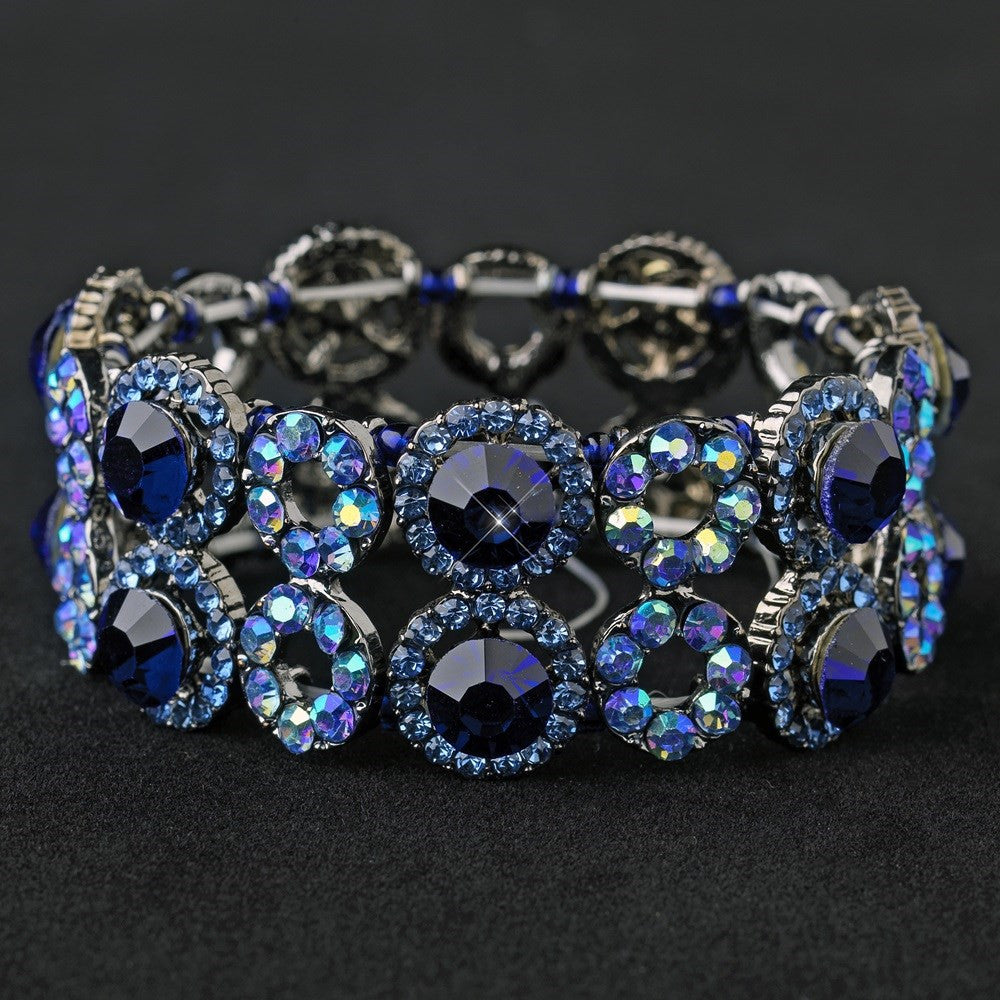 Hematite Sapphire & Light Blue AB Crystal Bridal Wedding Stretch Bridal Wedding Bracelet 8658