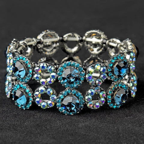 Hematite Turquoise & Light Blue AB Crystal Bridal Wedding Stretch Bridal Wedding Bracelet 8658