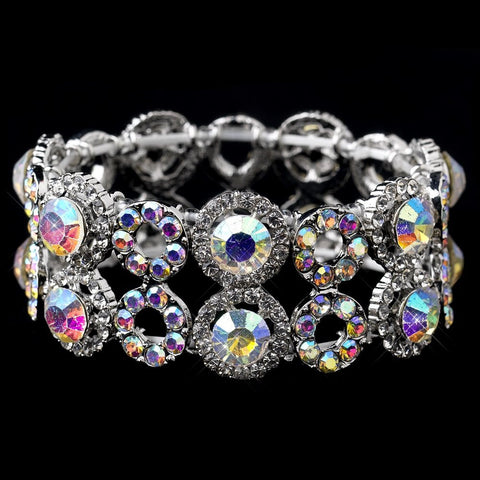 Silver AB & Clear Crystal Stretch Bridal Wedding Bracelet 8658