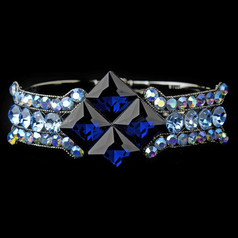 Hematite Large Blue & AB Crystal Bridal Wedding Clasp Bridal Wedding Bracelet 8660