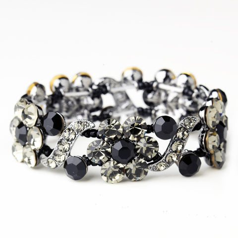 Hematite Black Crystal Bridal Wedding Stretch Bridal Wedding Bracelet 8661