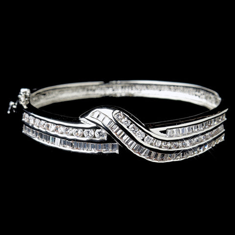 Silver Clear CZ Crystal Bridal Wedding Bangle Bridal Wedding Bracelet 8669