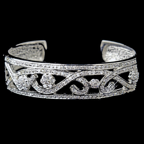 Antique Silver Clear CZ Crystal Bridal Wedding Bangle Bridal Wedding Bracelet 8670