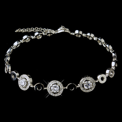 Silver Clear Circular CZ Clasp Bridal Wedding Bracelet 8672