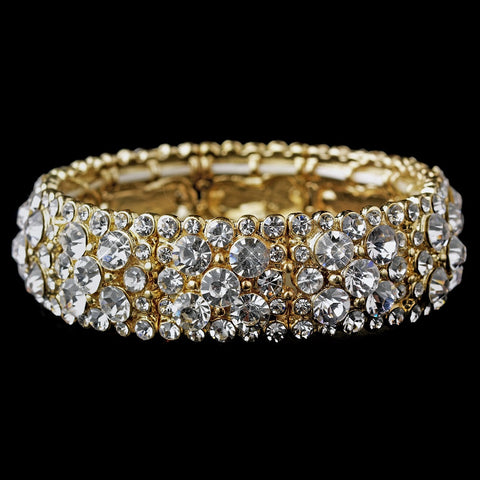Sparkling Gold Clear Crystal Stretch Bridal Wedding Bracelet 8703