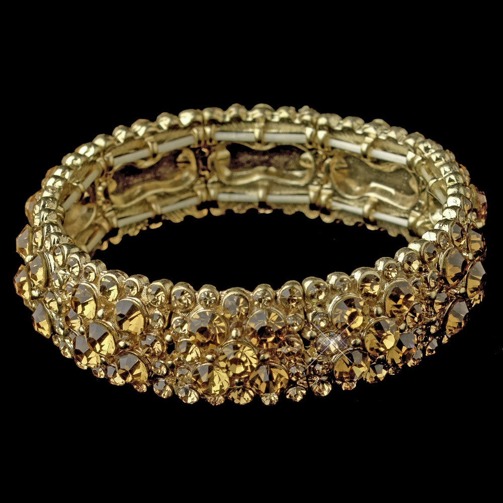 Sparkling Gold Topaz Crystal Stretch Bridal Wedding Bracelet 8703