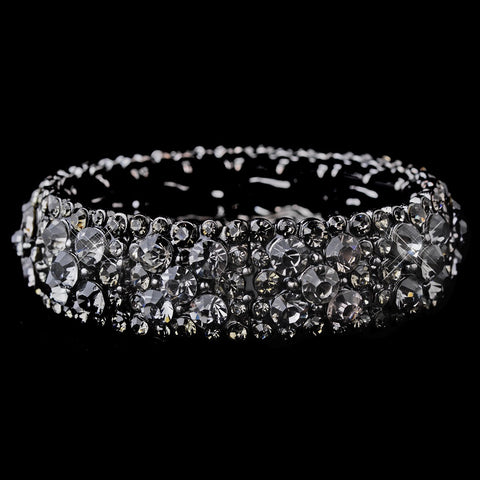 Sparkling Hematite Stretch Bridal Wedding Bracelet w/ Charcoal Grey Crystals 8703