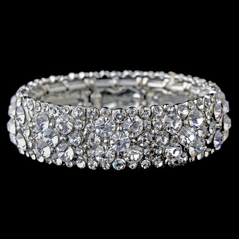 Sparkling Silver Clear Crystal Stretch Bridal Wedding Bracelet 8703