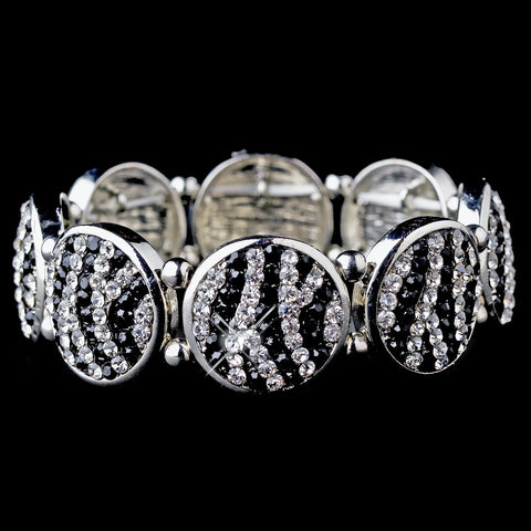 Stylish Antique Silver Zebra Pattern Rhinestone Stretch Bridal Wedding Bracelet 8708