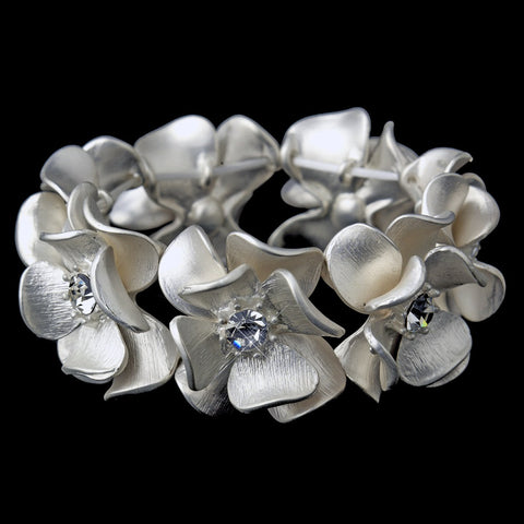 Ivory Blush & Rhinestone Flower Bridal Wedding Stretch Bridal Wedding Bracelet 8736