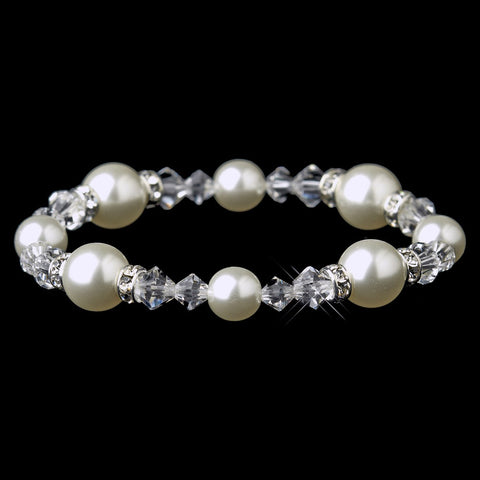 Pearl & Swarovski Crystal Bead Bridal Wedding Stretch Bridal Wedding Bracelet 8740 (White or Ivory)