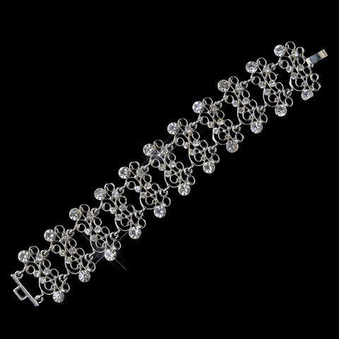 Antique Silver Clear Crystal Swirl Bridal Wedding Vine Bridal Wedding Bracelet 8755