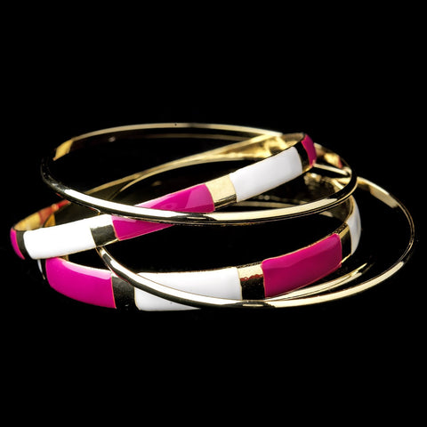 Golden White & Fuchsia Modern Myth Stackable Bangle Bridal Wedding Bracelet Set 8800