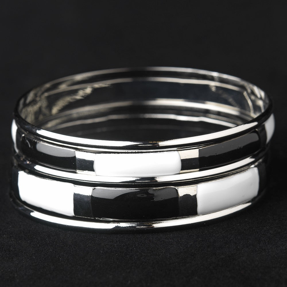 Silver Black & White Modern Myth Stackable Bangle Bridal Wedding Bracelet Set 8800