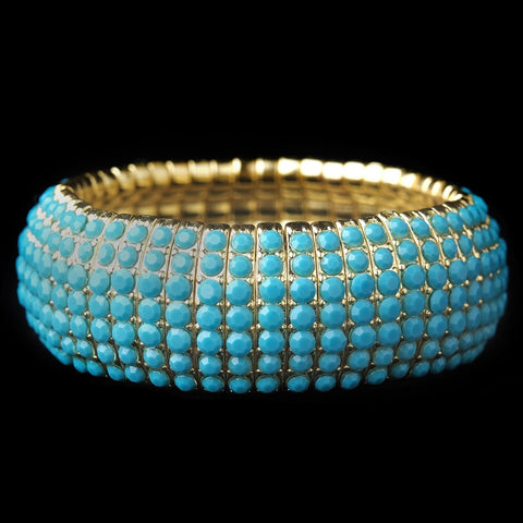 Gold Turquoise Stretch Bridal Wedding Bracelet 8802