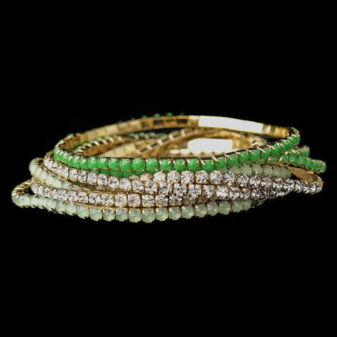 Golden Studded Bohemian Wrap Bridal Wedding Bracelet with Green Rhinestone Adornment 8810