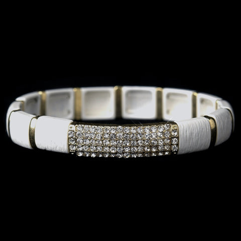 Gold White Stretch Bridal Wedding Bracelet 8811