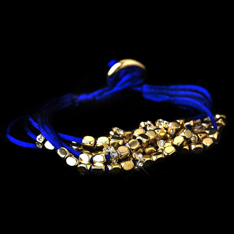 Gold Blue Multi-Strand Fashion Bridal Wedding Bracelet 8812