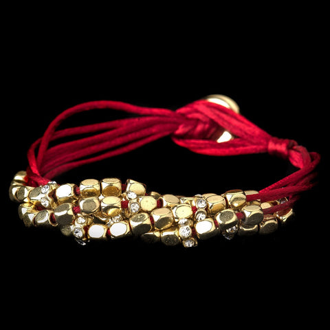Gold Red Multi-Strand Bridal Wedding Bracelet 8812